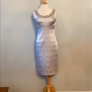 Knee length formal gown, Cachet, Silver, Size 6